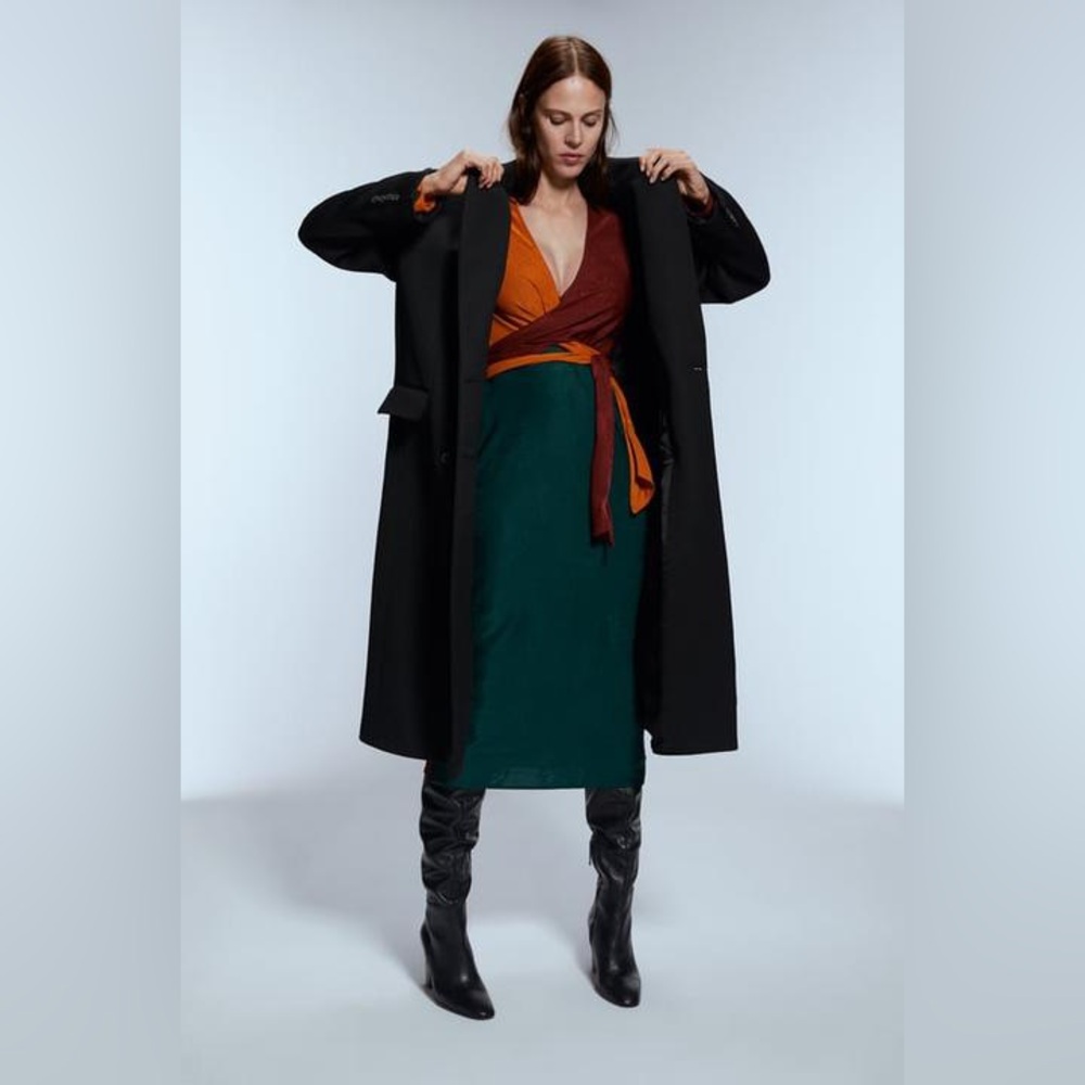 Zara Colorblock Wrap Midi Dress in Teal, Burnt Orange & Burgundy